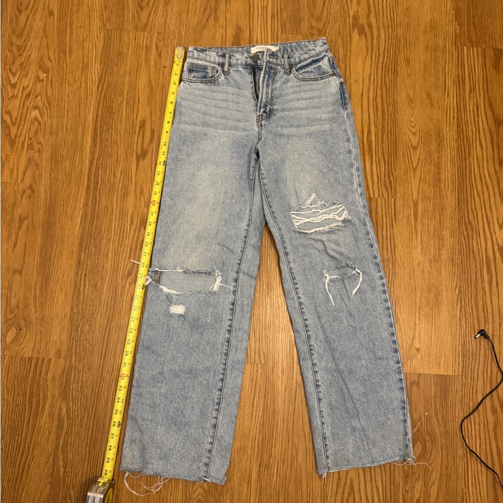 Classic Light Blue Distressed Straight Leg Jeans